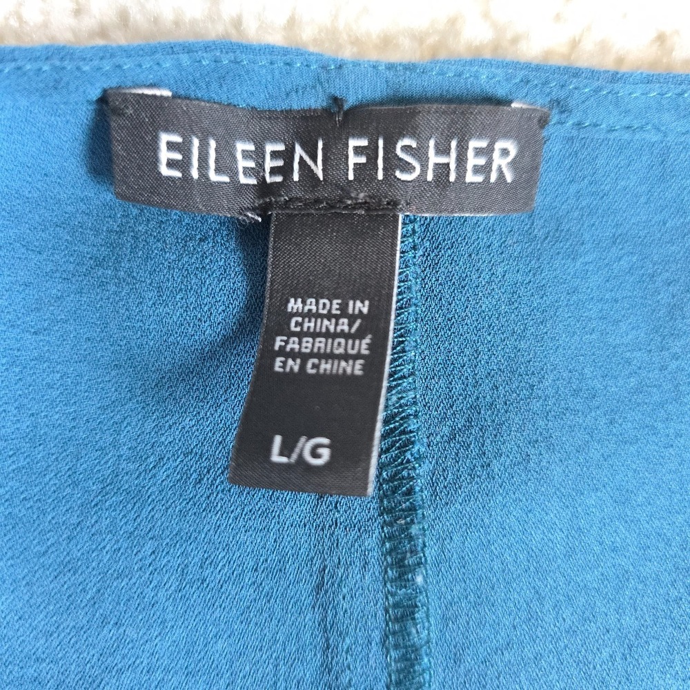 Eileen Fisher‎ Womens L Blue Sleeveless Tank Top Blouse 100% Silk Crepe - Picture 6 of 9